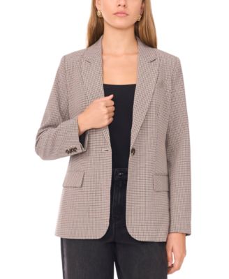 Women's Peak Lapel Button Front Small Check Blazer