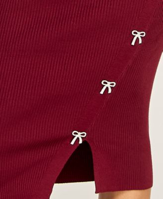 Women's Bow Rhinestone Long Sleeve Sweater Dress