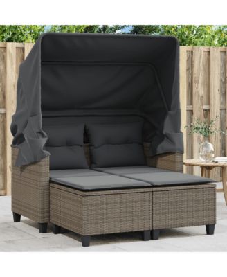 Garden Sofa Grey PE rattan, powder-coated steel 2-seater