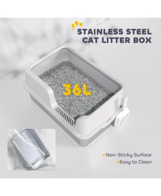 Stainless Steel Litter Box, Enclosed Cat Litter Box, Light