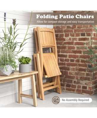 4 PCS Folding Patio Chairs with Inclined Backrest Teak Wood Outdoor Dining Chairs