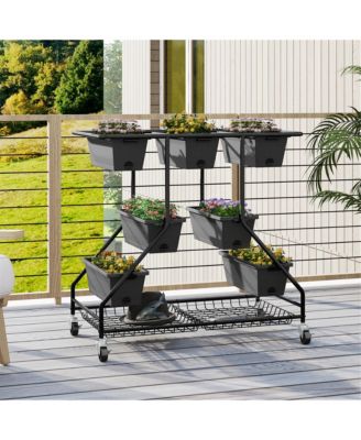 3-tier Vertical Raised Garden Bed w/ 7 Planter Boxes Drainage Holes Storage Shelf