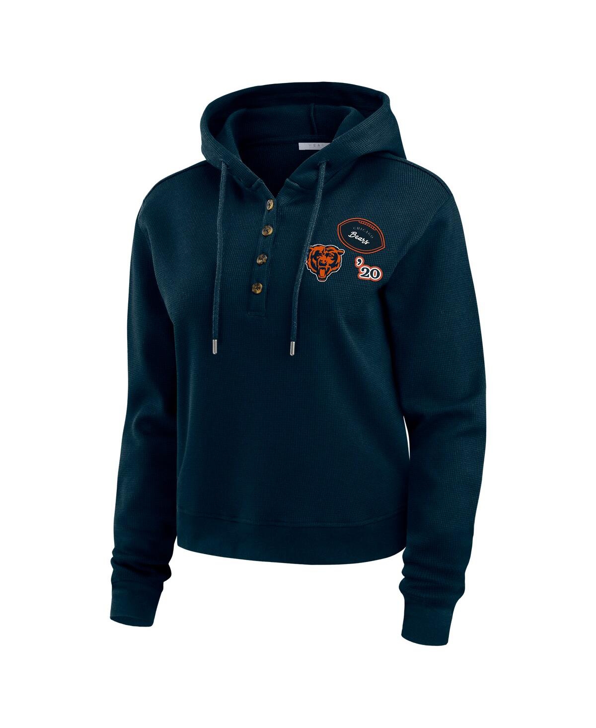 Wear By Erin Andrews Women's Navy Chicago Bears Waffle Hoodie Pullover Top In Green