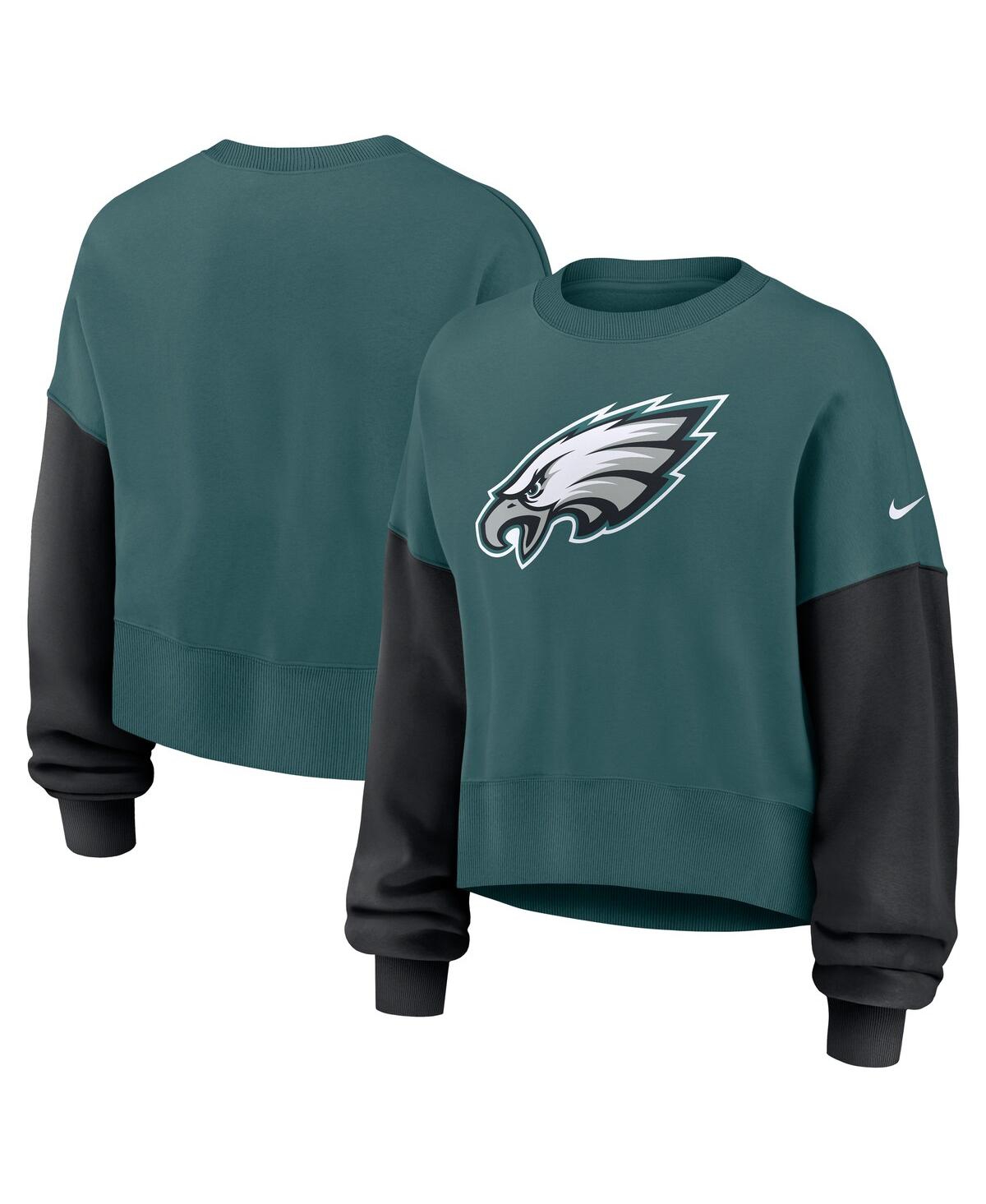 Nike Women's Midnight Green Philadelphia Eagles Oversized Color-block Pullover Sweatshirt In Green