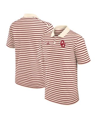 Jordan - Men's Tan/Crimson Oklahoma Sooners Striped Primary Logo Performance Polo Shirt
