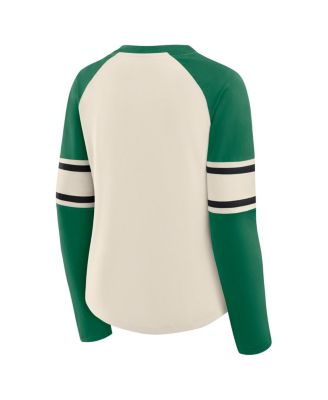 Women's Cream/Kelly Green Philadelphia Eagles Hometown Gridiron Hero Raglan Lace-Up V-Neck Long Sleeve T-Shirt