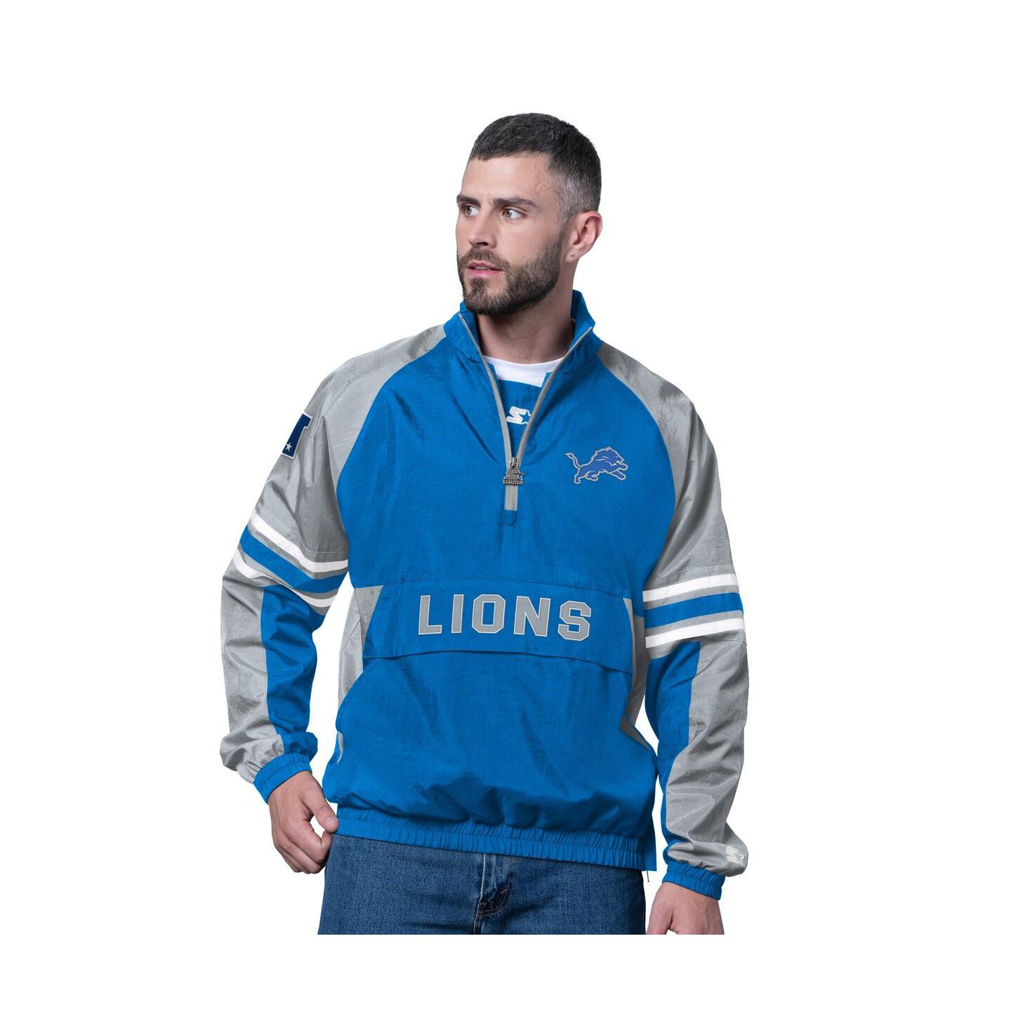 Мужской свитер Starter Blue Detroit Lions Prospect Half-Zip Pullover — фото 1