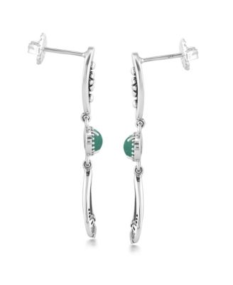 Sterling Silver Green Turquoise Teardrop Double Loop Gemstone Earrings