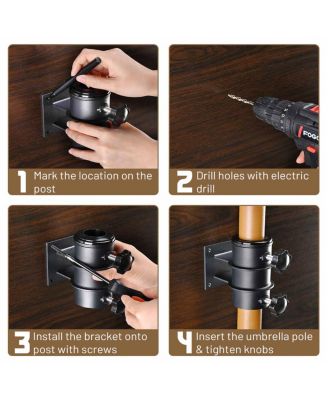 Deck Umbrella Mount Holder Bracket Height Flexible for Patio Railing Balcony Courtyard Poolside Mobile Cart Black Flat