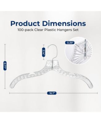 100 Pcs. Clear Plastic Hangers – Non-Slip, Crystal-Cut, Durable &amp; Space-Saving Invisible Hangers for Suits &amp; Clothing (Transparent)