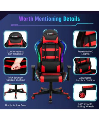 Gaming Chair Adjustable Swivel Computer Chair with LED Lights & Remote