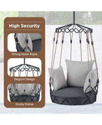 Gray Outdoor Hanging Swing Chair with 8 Inch Waterproof Cushion