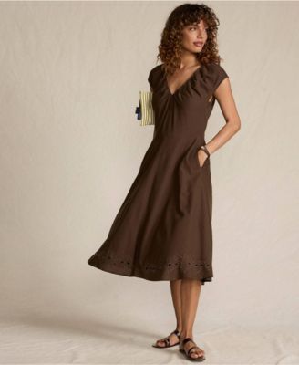 Women's Cotton Blend Short Sleeve Midi Dress with Cutwork