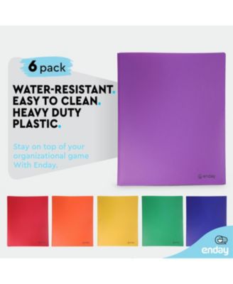 Plastic Folders with Pockets and Prongs, Black Two Pocket Folder with Brads, 6 Pc –by Enday