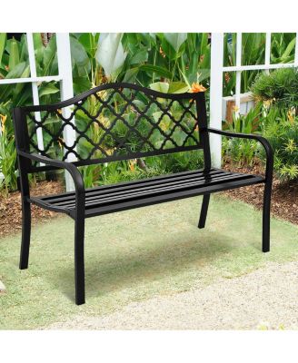 50'' Patio Garden Bench Loveseats Park Yard Furniture Decor Cast Iron Frame