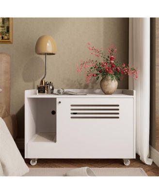 White Hidden Litter Box Cabinet with Storage Bench