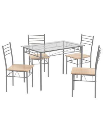 5 Piece Dining Set Table and 4 Chairs Glass Top Kitchen Breakfast Furniture