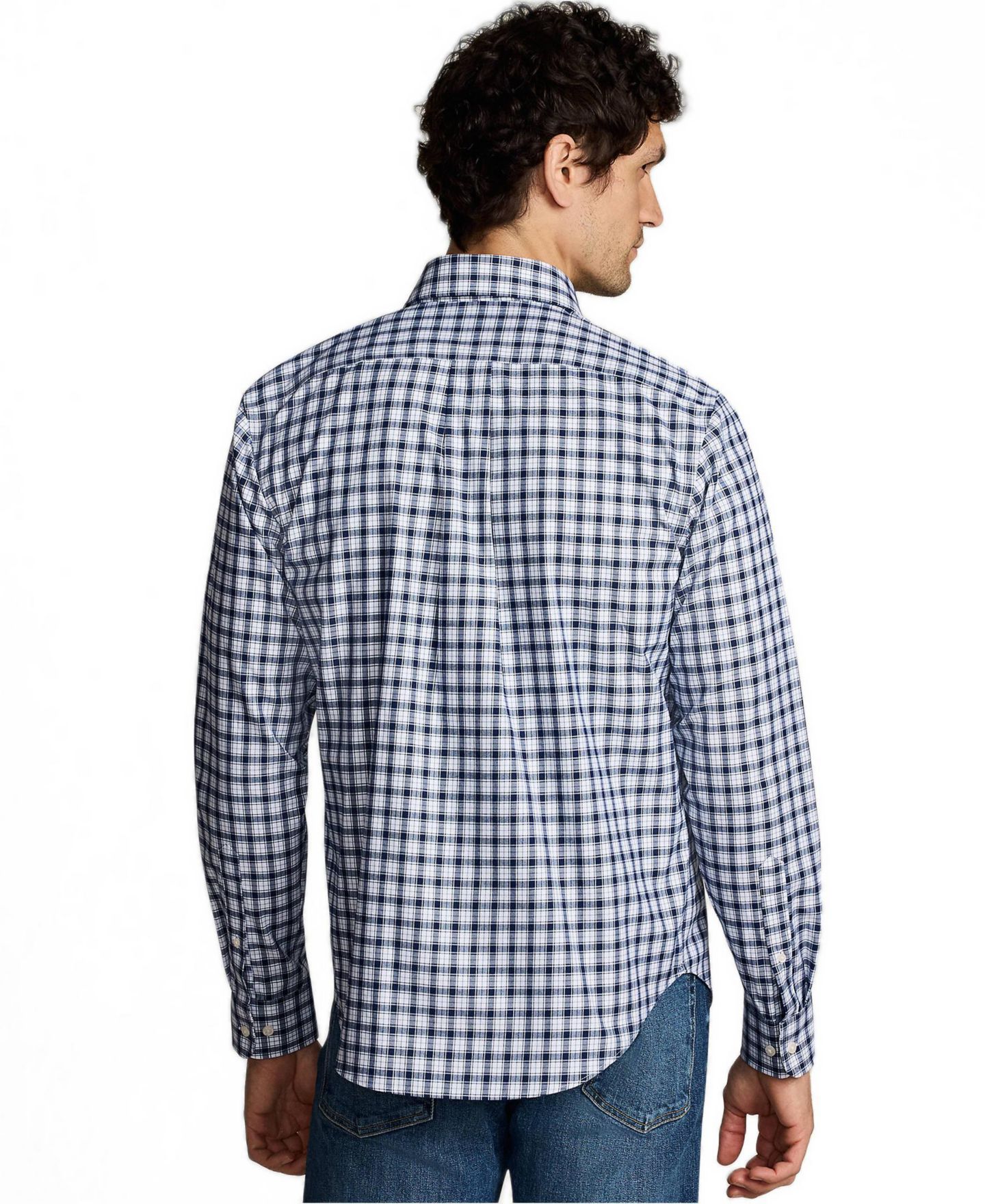 Мужская рубашка Lands' End Tailored Fit No Iron Twill Long Sleeve, цвет: Морской тёмно-синий / Клетчатый — фото 2