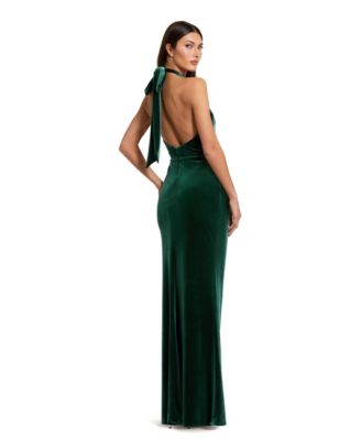 Women's Twist Neck Open Front Velvet Draped Gown