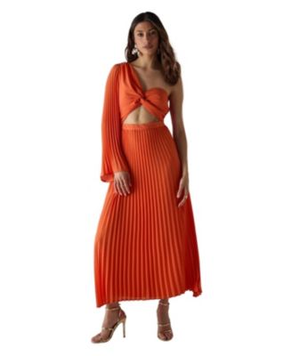 knee length dresses for ladies Amazonica Chiffon Wavy Striped One Shoulder Midi Dress with Black Sequ –  RAISA VANESSA INT main image 1