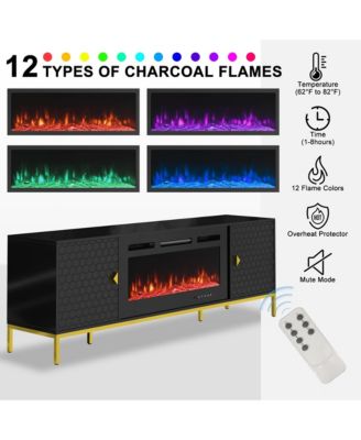 70 inches MDF TV Stand with 36 inches Fireplace and Storage Cabinets