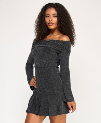 Juniors' Off-the-Shoulder Metallic Dress