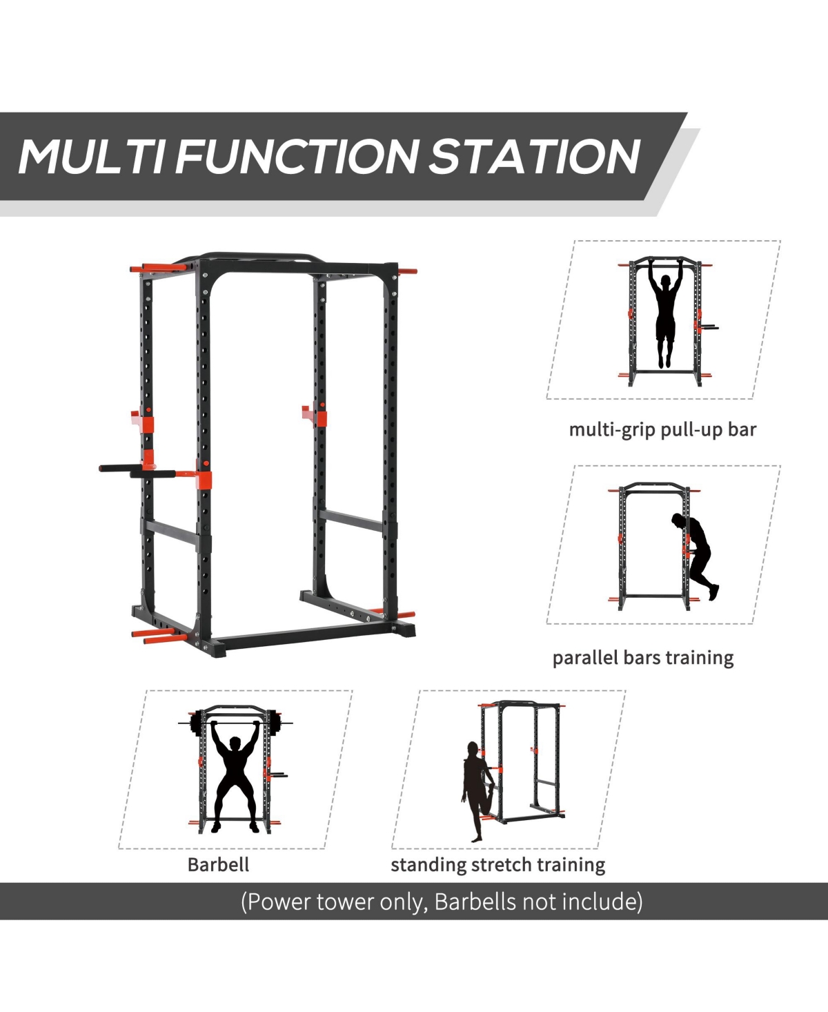 Soozier Adjustable Power Tower Dip Station Pull Up Bar Squat Rack