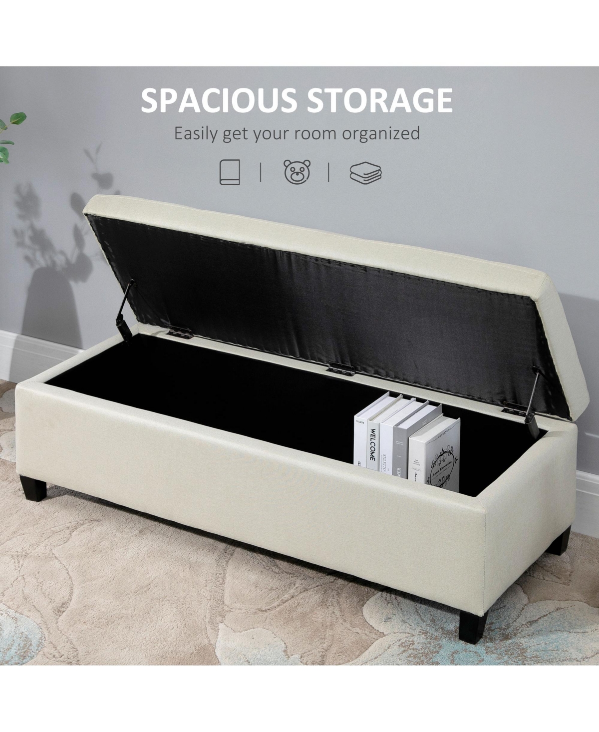 Homcom Fabric Lift Top Shoe Bench Storage Ottoman Tufted Stool Home Furniture