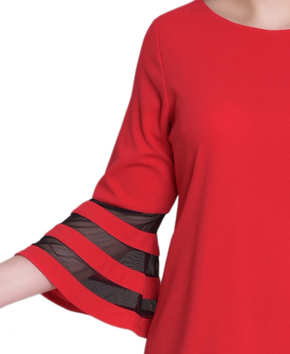 Ny Collection Women's Shadow Stripe Elbow Sleeve Dress In Red