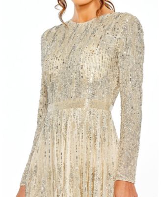 Women's High Neck Long Sleeve A Line Dress