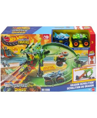 Monster Trucks Sharks vs Dinos Dragon Destruction Playset and Trucks Toy