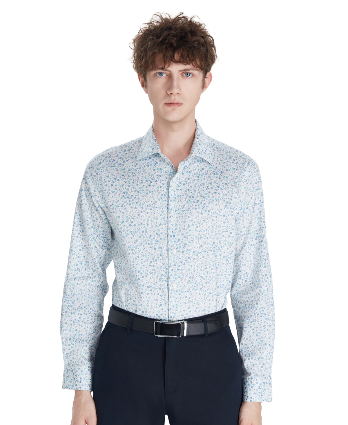 Bar Iii Men's Front Floral Print Dress Shirt, Macy's Exclusive In Blue