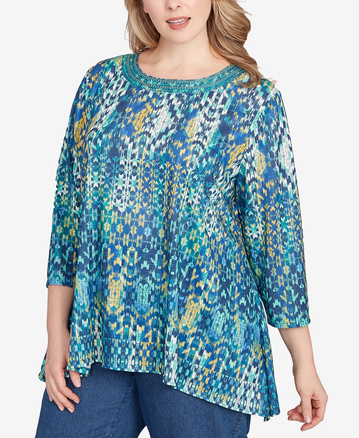 Ruby Rd. Plus Size Embroidered Kaleidoscope Knit Top In Multi