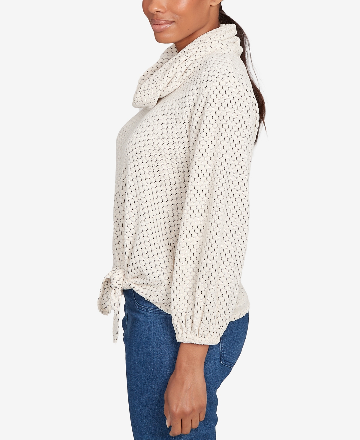Ruby Rd. Plus Size Honeycomb Chenille Cowl Neck Top In Neutral