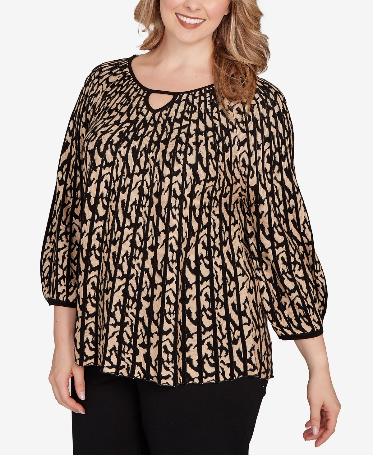 Ruby Rd. Plus Size Gored Texture Animal Print Sweater In Brown