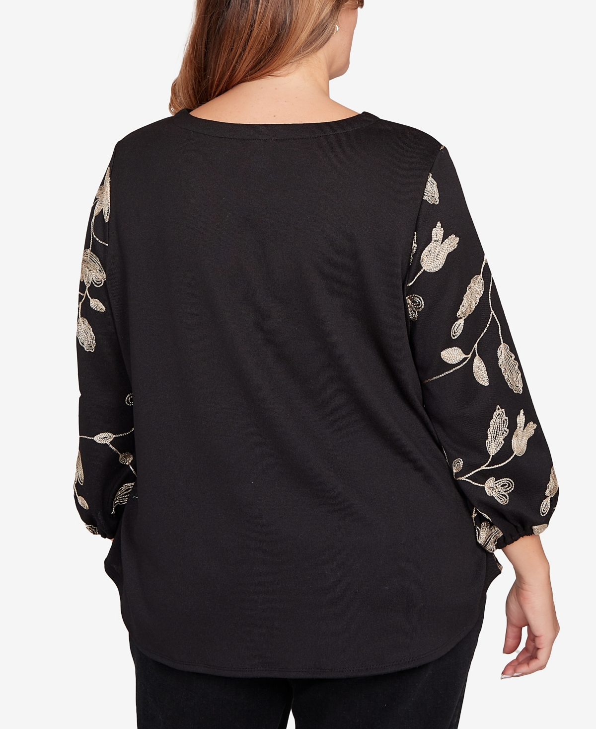 Ruby Rd. Plus Size Metallic Embroidered Floral Top In Black