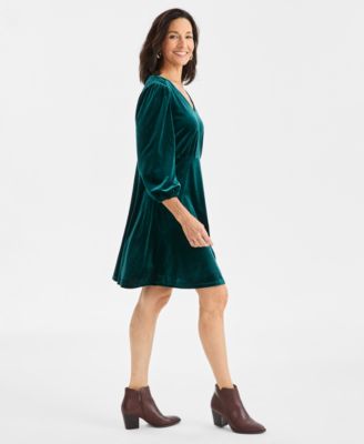 Women's V-Neck 3/4-Sleeve Velvet Dress