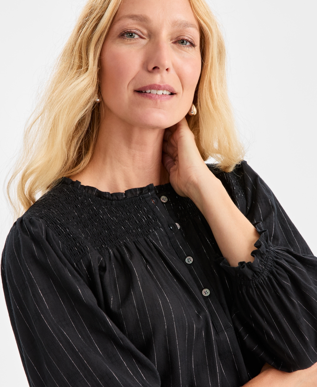 Style & Co Women's Smocked-Yoke Shine Blouse, Macy's Exclusive