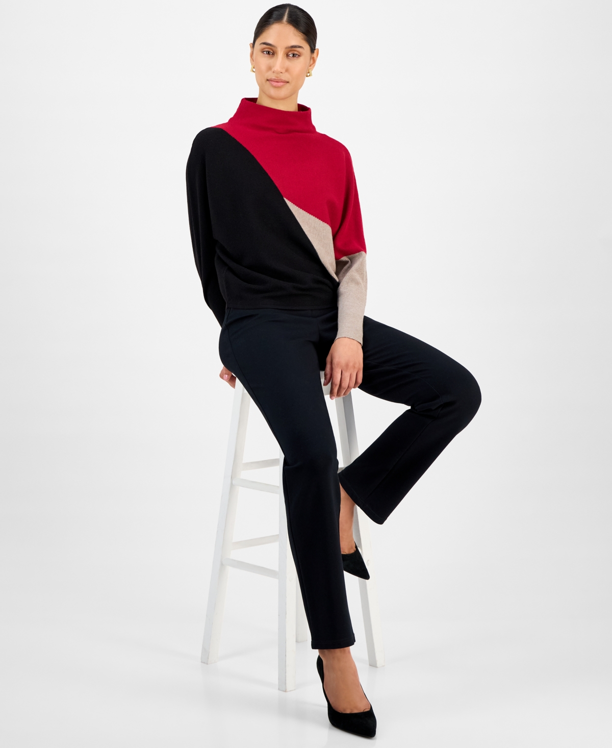 T Tahari Women's Funnel-neck Dolman-sleeve Sweater In Pink