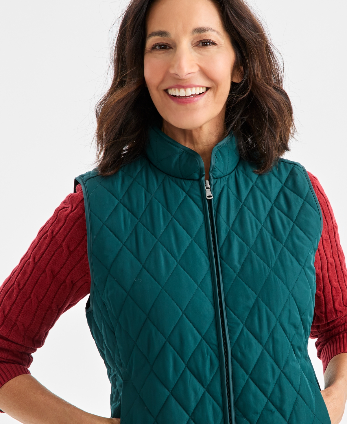 Style & Co Women's Quilted Mock-neck Vest, Created For Macy's In Green