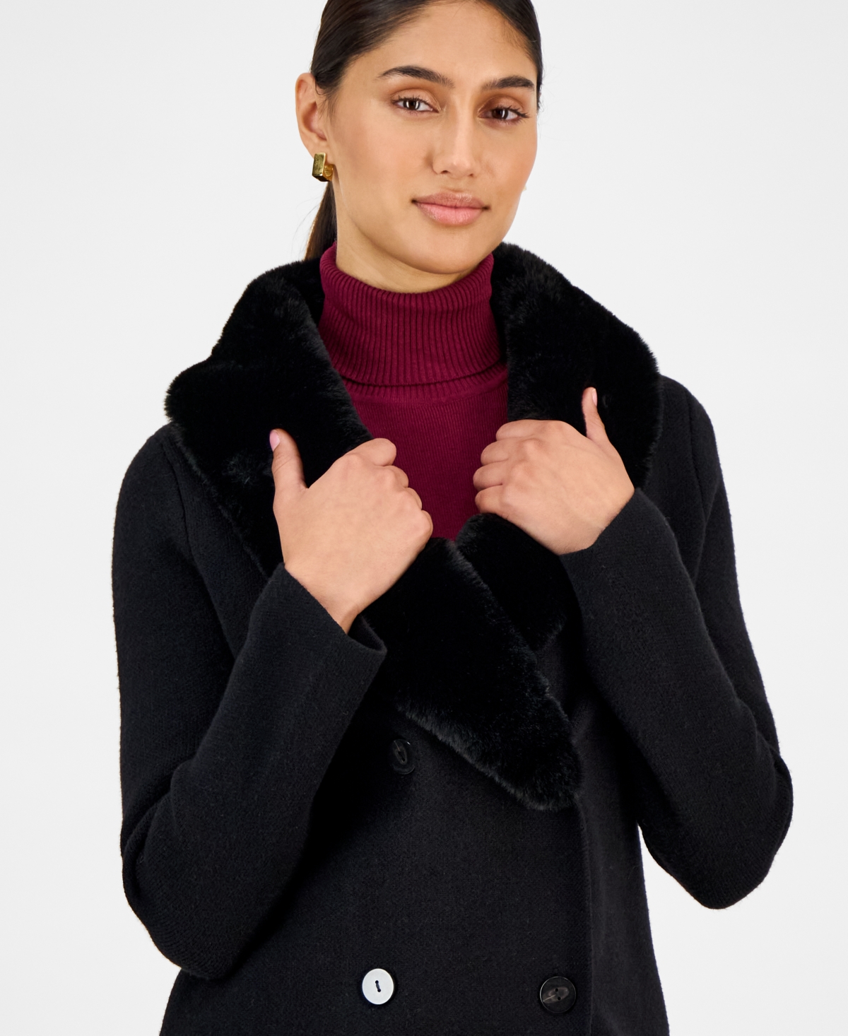 T Tahari Women's Faux-fur Shawl-collar Jacket In Black