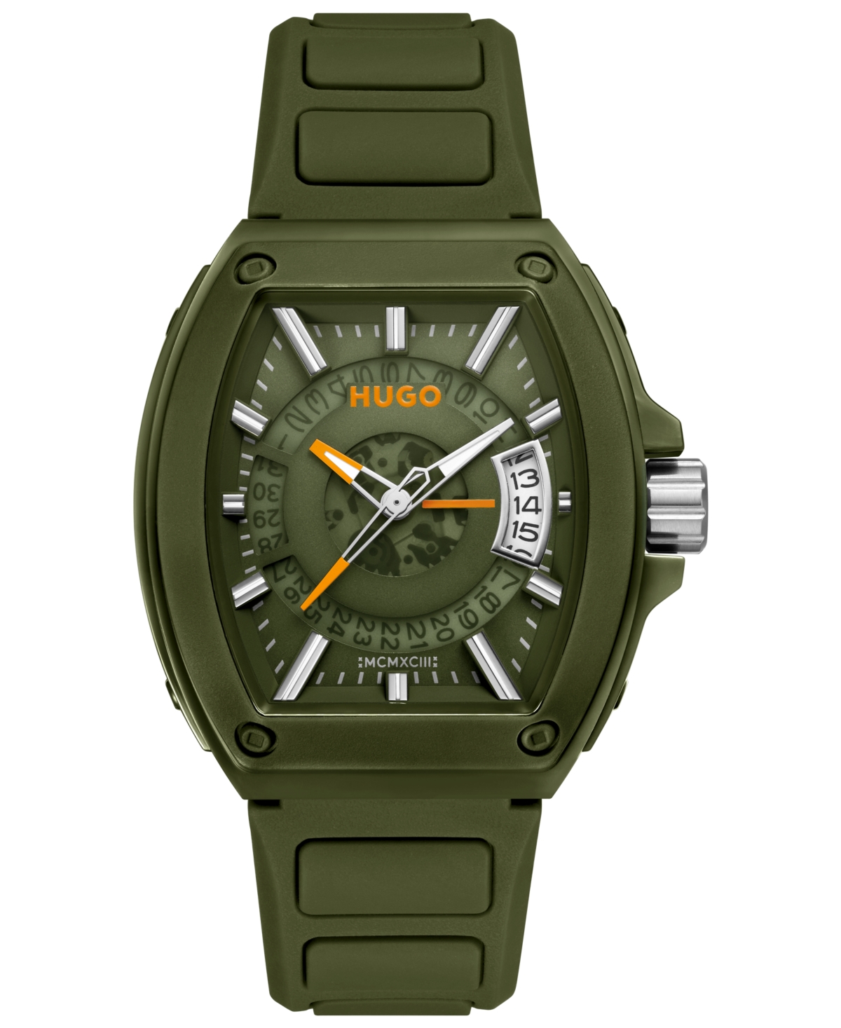 Hugo Boss Men's Hugo Id Quartz Basic Calendar Green Silicone Watch, 40.70mm In Green