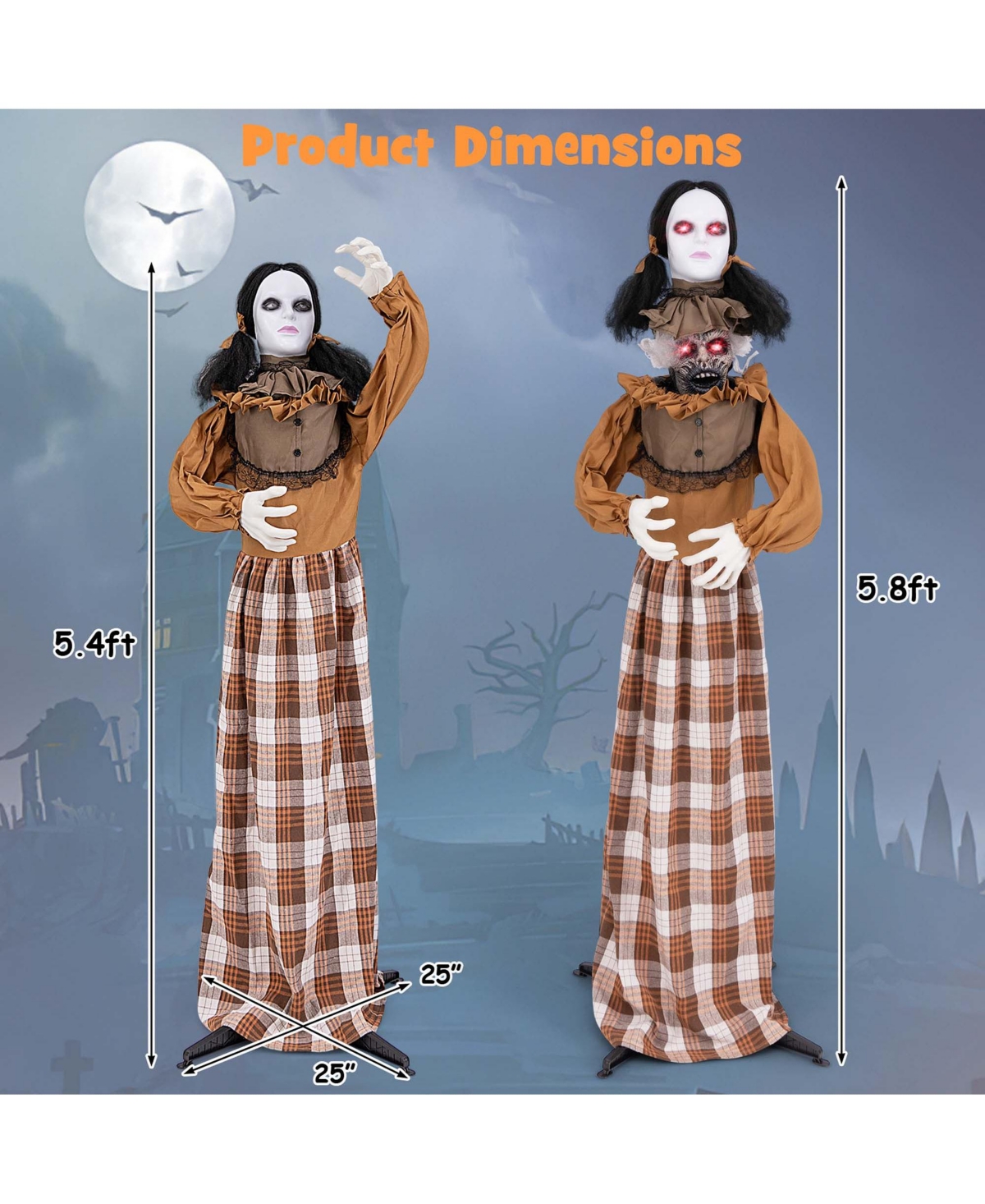 Halloween Animatronics with Red Light Up Eyes Motion & Sound Activated