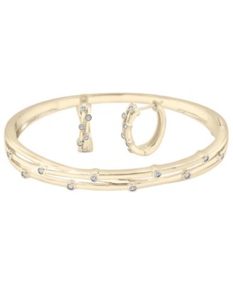 Macy's - 2-Pc. Set Diamond Bangle Bracelet and Hoop Earrings (1/4 ct. t.w.) in 14k Gold-Plated Sterling Silver