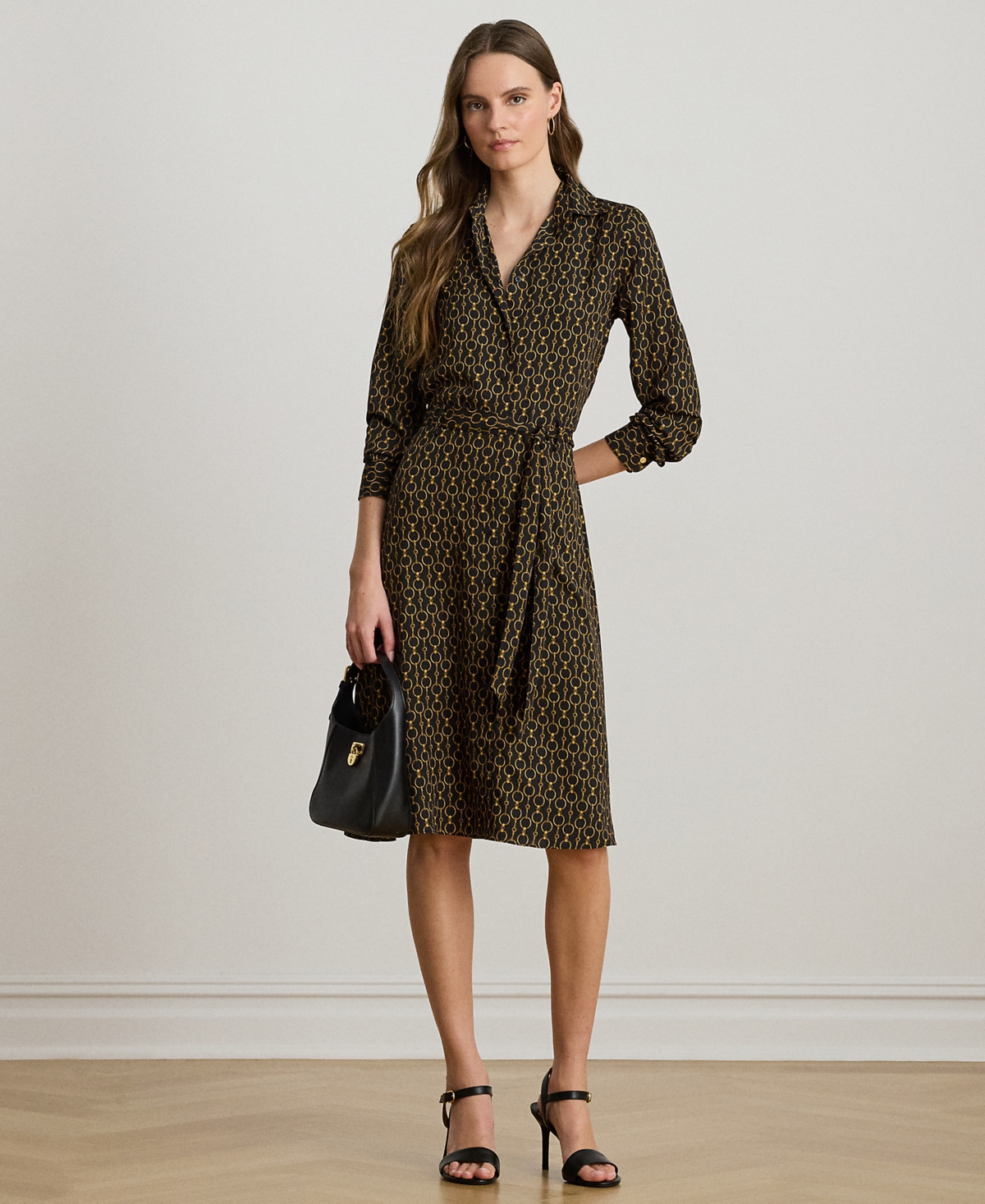 Ralph Lauren Petite Chain Print Point Collar Shirtdress In Multi