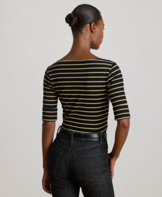 Petite Metallic Striped Boat Neck T-Shirt