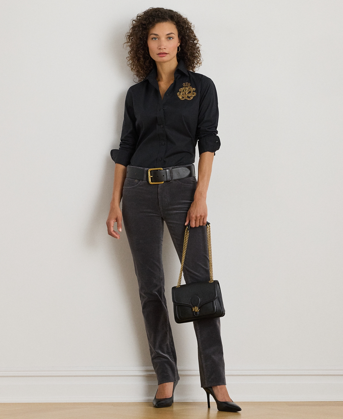 Ralph Lauren Petite Classic Fit Point Collar Shirt In Black