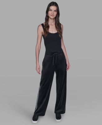 Petite Velour Rhinestone Trim Track Pant