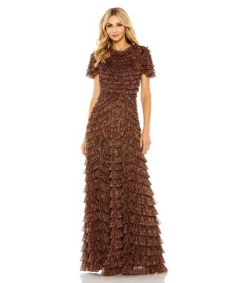 Mac Duggal Women's Ruffle Tiered High Neck Dress - Macy's