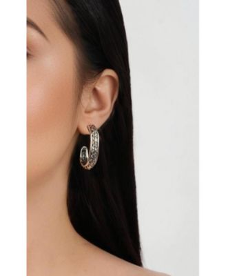 Sterling Silver Patterned J-Hoop 1 Inch Earrings